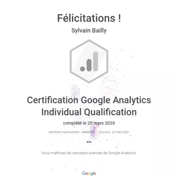 Certification Google Analytics de Sylvain Bailly pour QWEB.ECO en image
